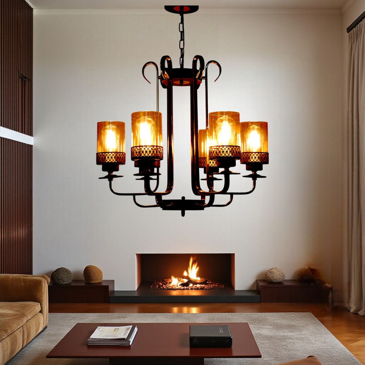 Eliante Mild Steel 6-Light Chandelier, Modern Metal Hanging Ceiling Light Fixture For Living Room