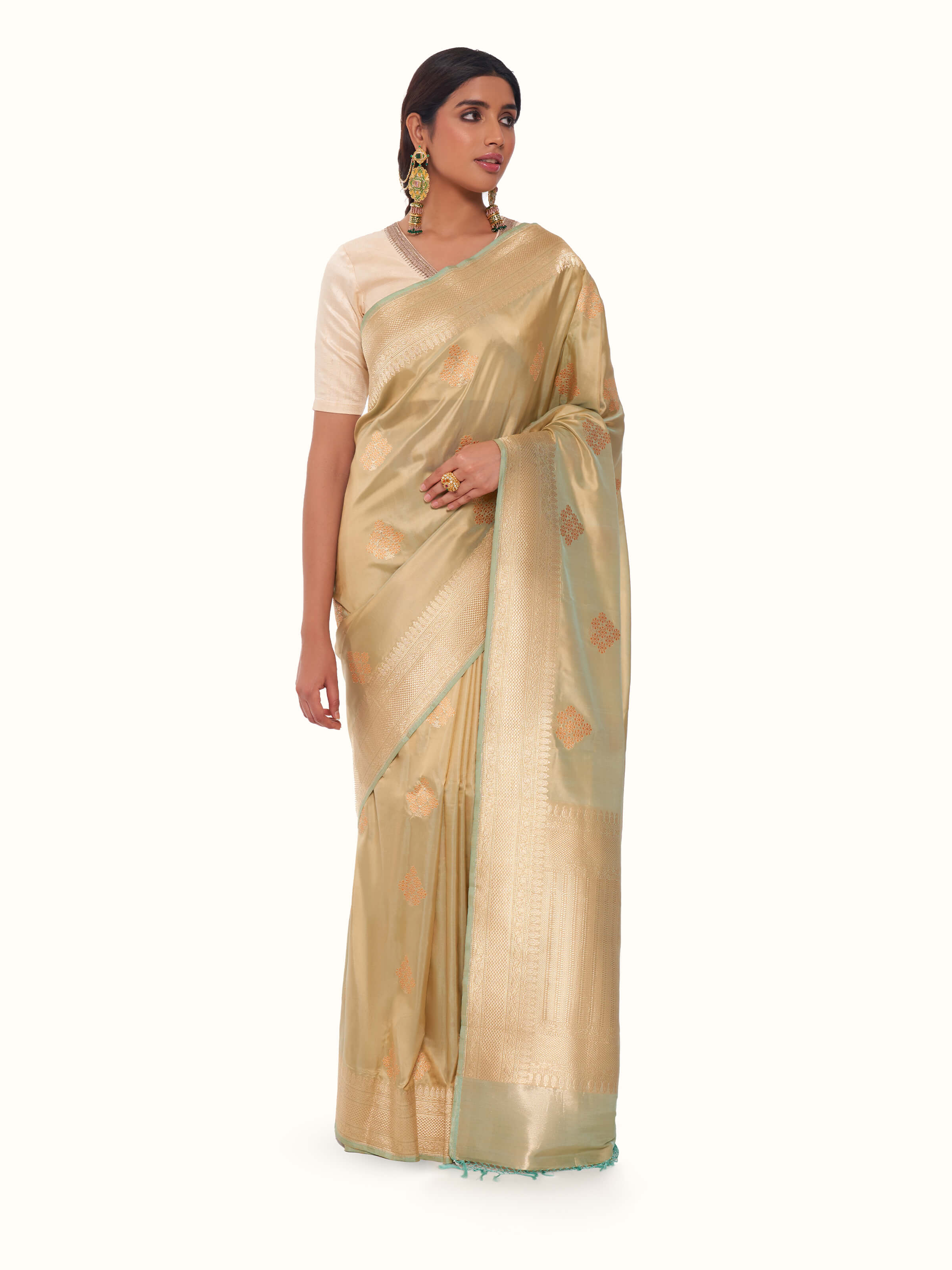 Light Yellow Mulberry Katan Silk Banarasi Saree