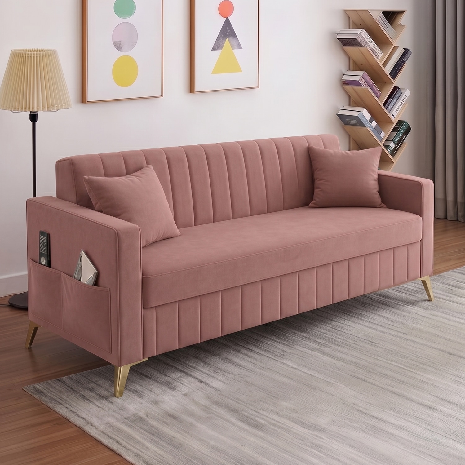 Convil Velvet 3 Seater Sofa in Pink Color - Home Lifestylez