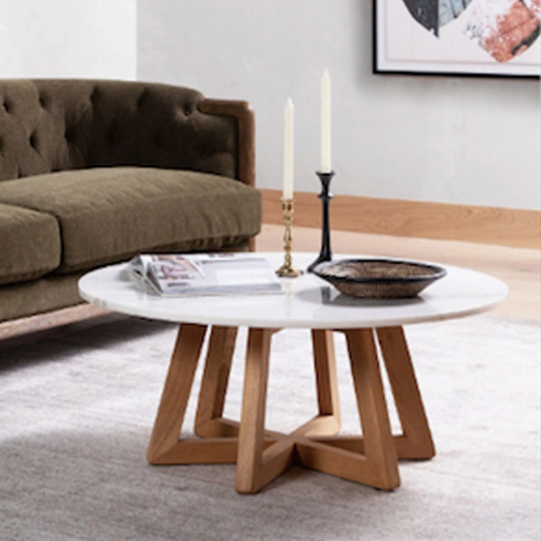 Hormi Series Round Coffee Table With White Stone Top - Expressionist By Mohanbir