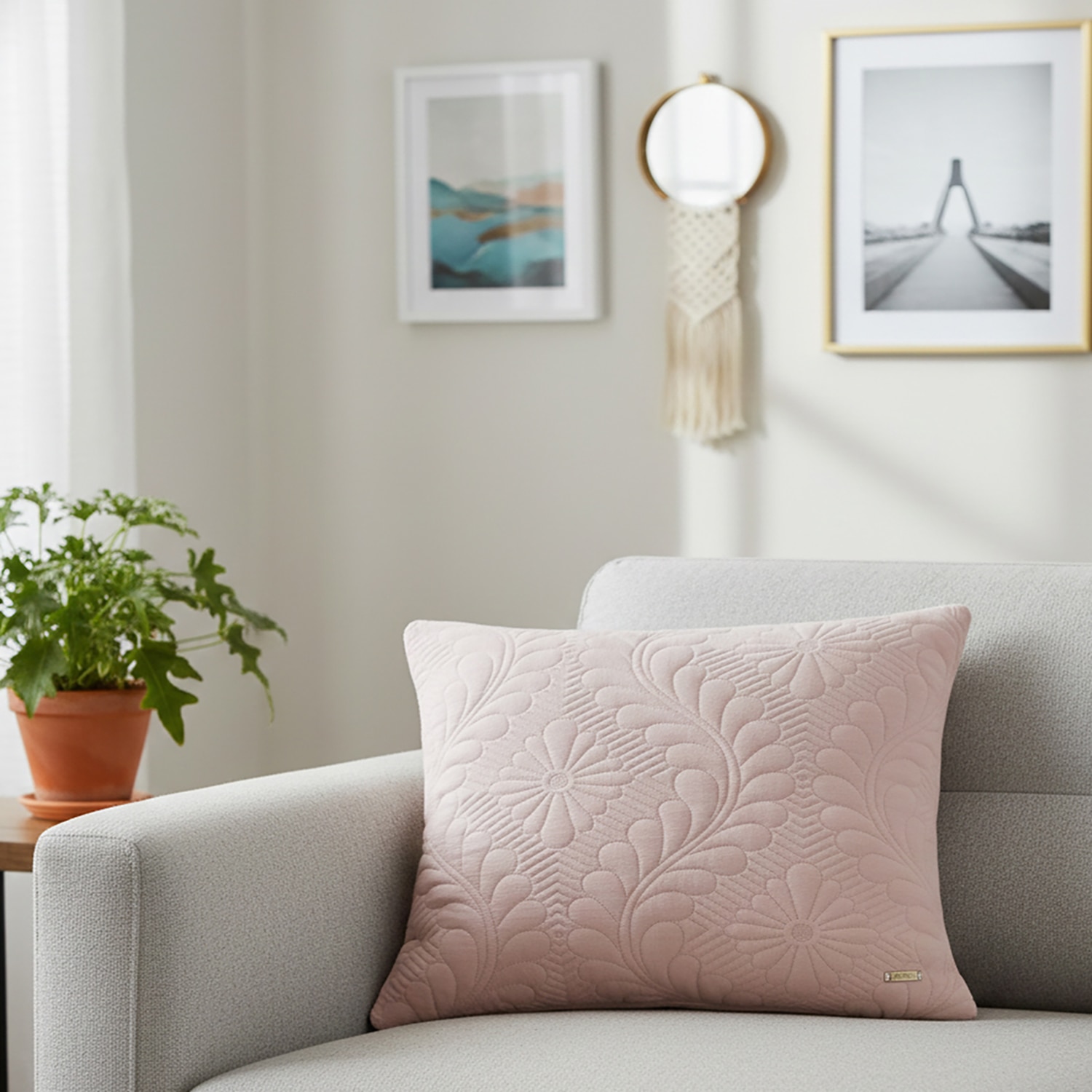 Flora Blush Pink Cotton Knitted Cushion Cover 18X18 Inches