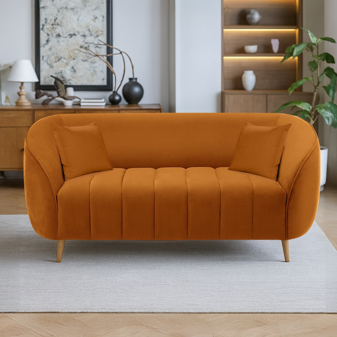 Nero Velvet 2 Seater Sofa in Orange Colour - Home Lifestylez