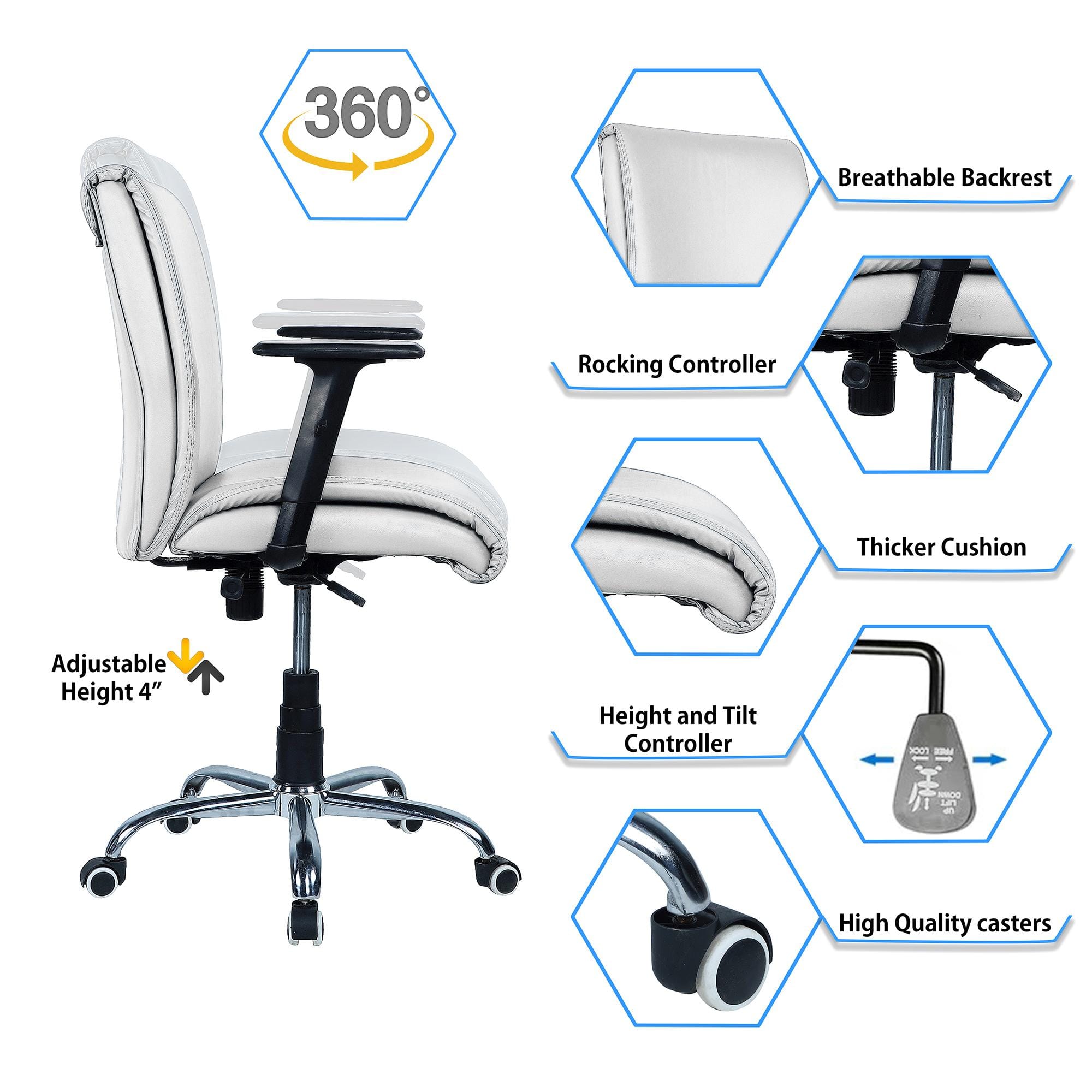 Teaauras High Back Executive Chair in White Colour