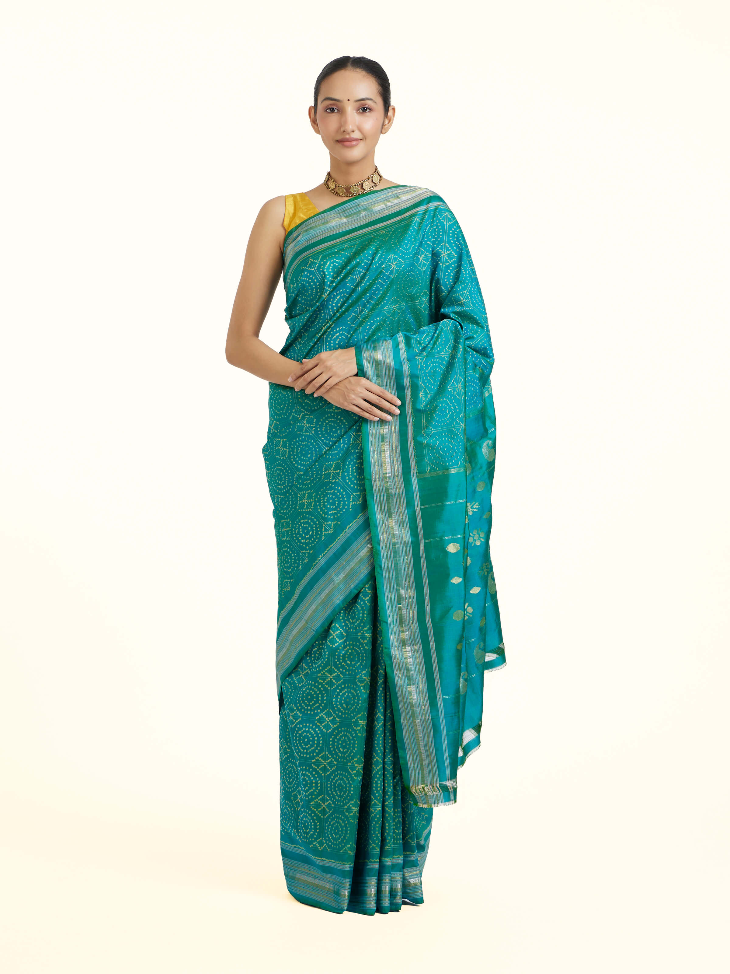 Turquoise Pochampally Double Ikat Saree