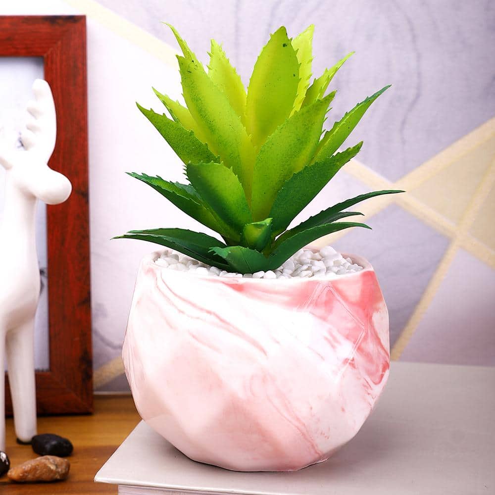 Pink 1 Pieces Aloe Vera Artificial Plant With Pot