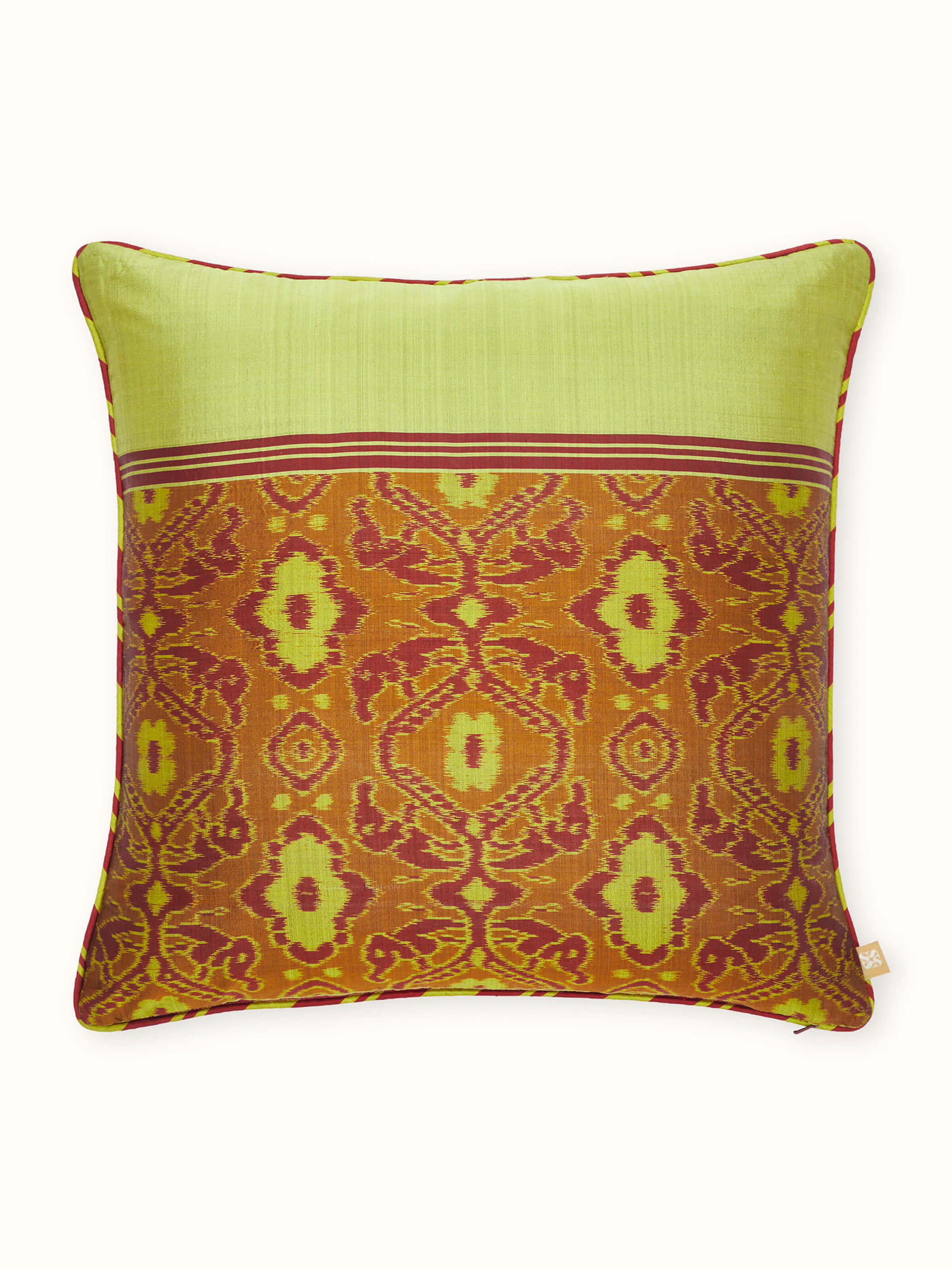 Bhoomi Red Allover Stripe Silk Odisha Handloom Ikat Cushion Cover