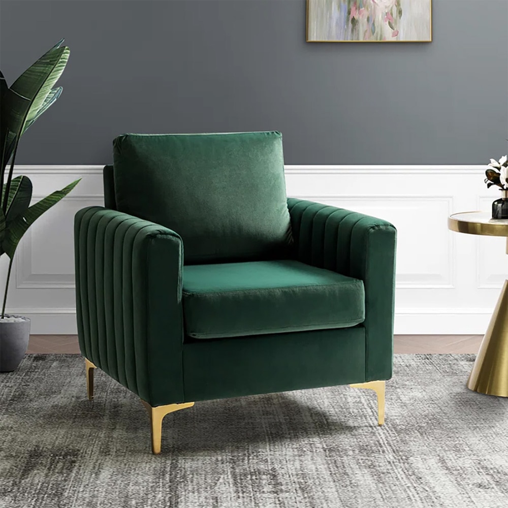 Rafeal Fabric Lounge Chair in Green Colour - Doe Buck