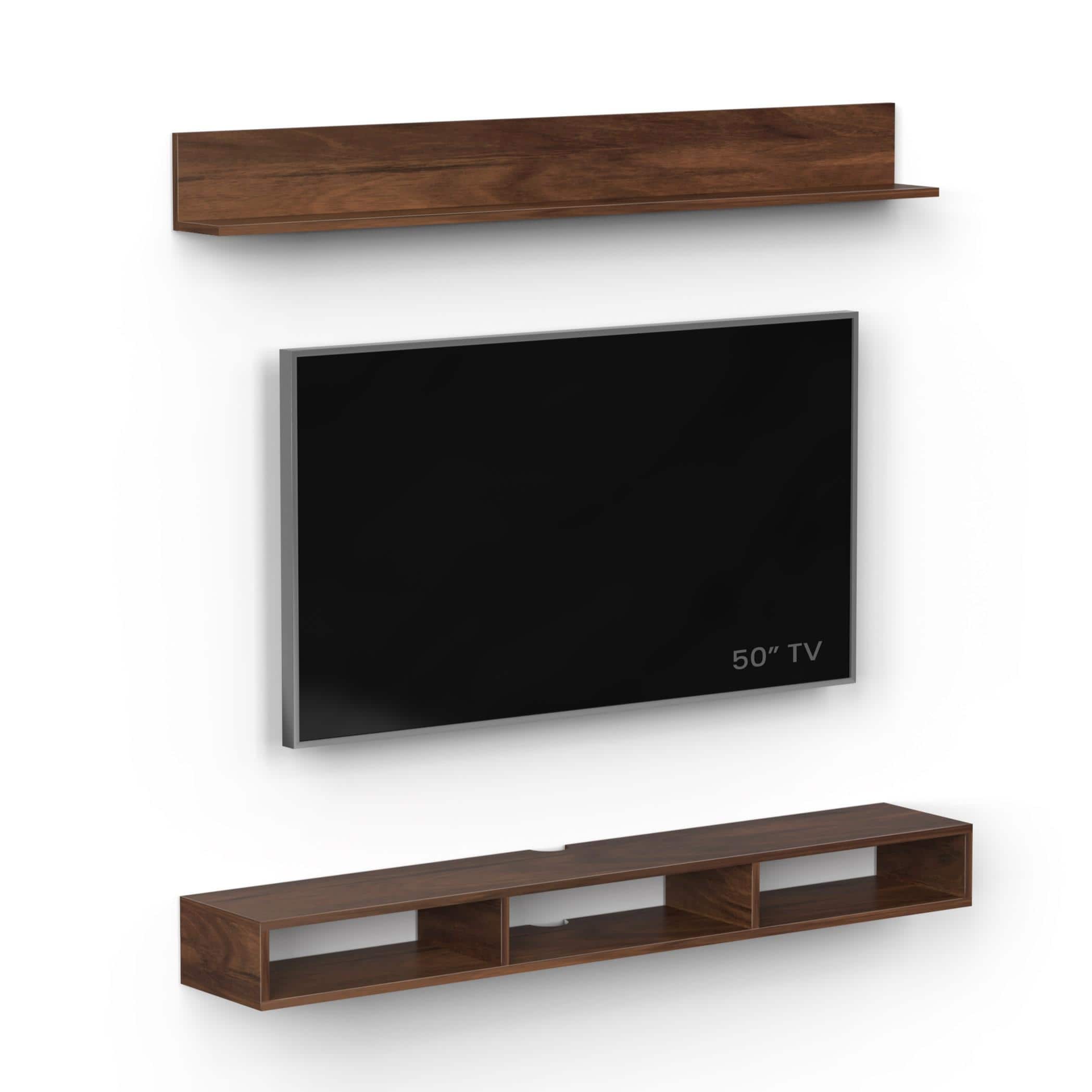 Kunsua Engineering Wood Wall Mount Tv Entertainment Unit In Brown Maple Finish