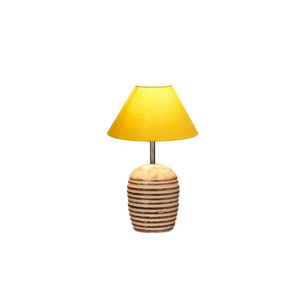 Yellow cotton with White Brushed Wood Table Lamp