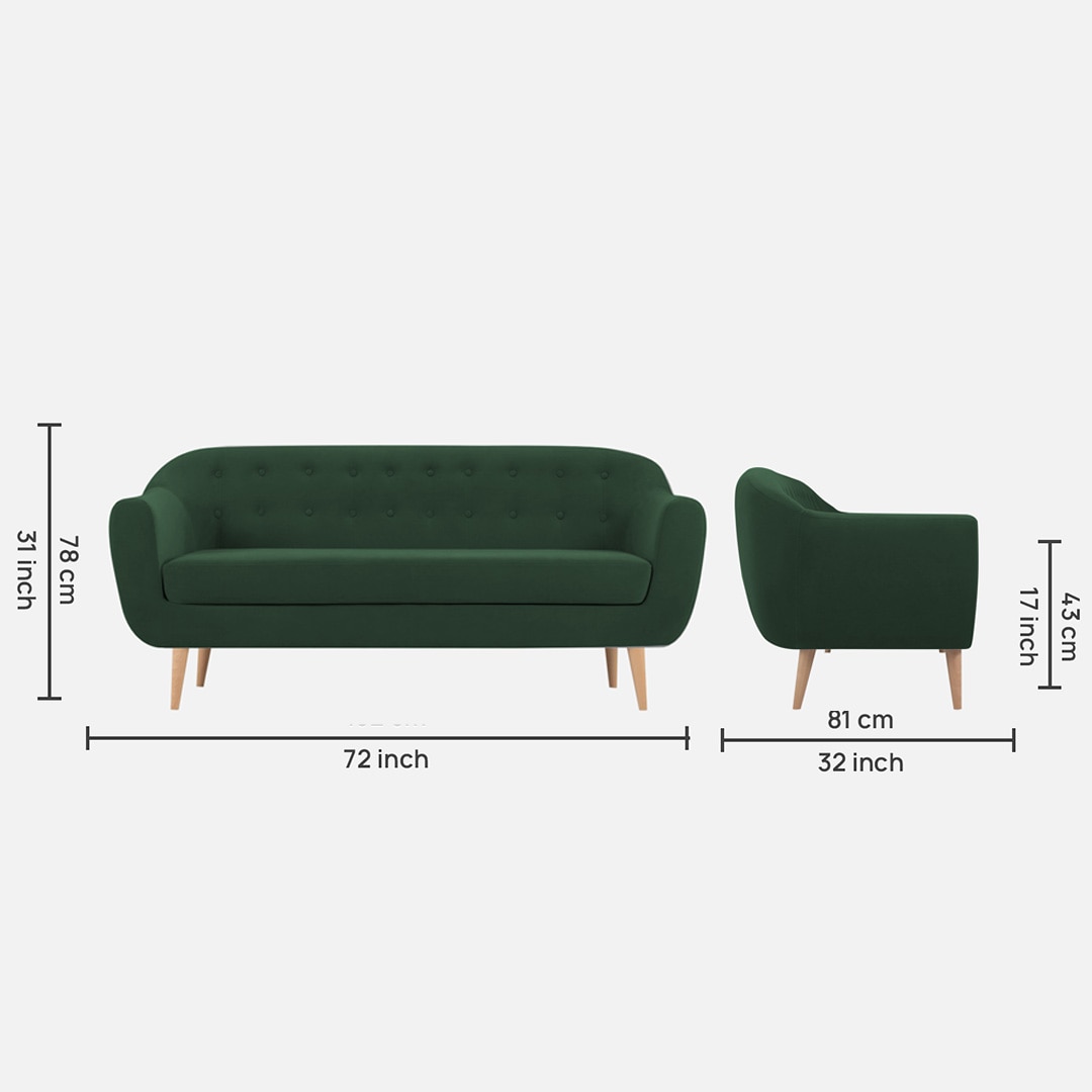 Colam Velvet 3 Seater Sofa in Green Colour