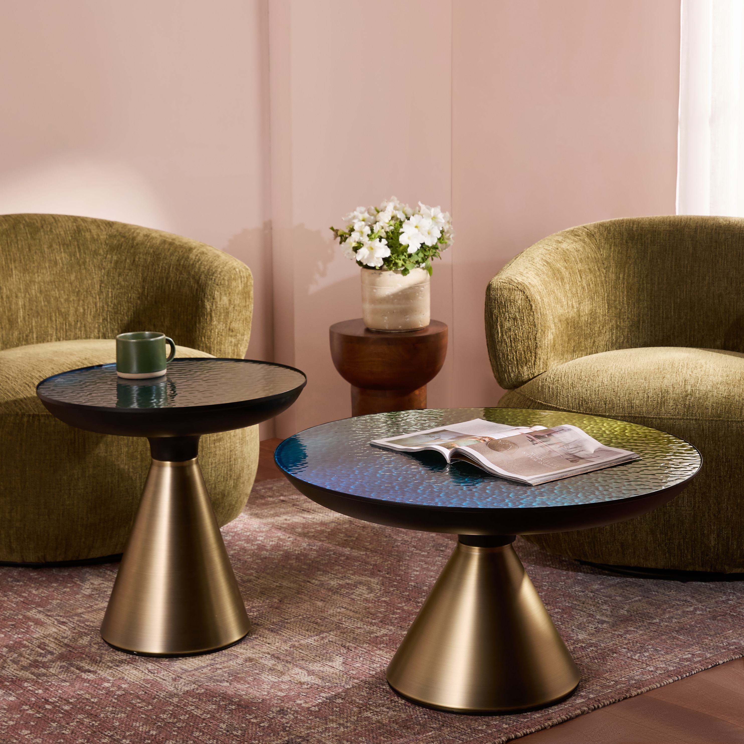 Ava Glass Coffee Table In Brass Finish - Living Shape