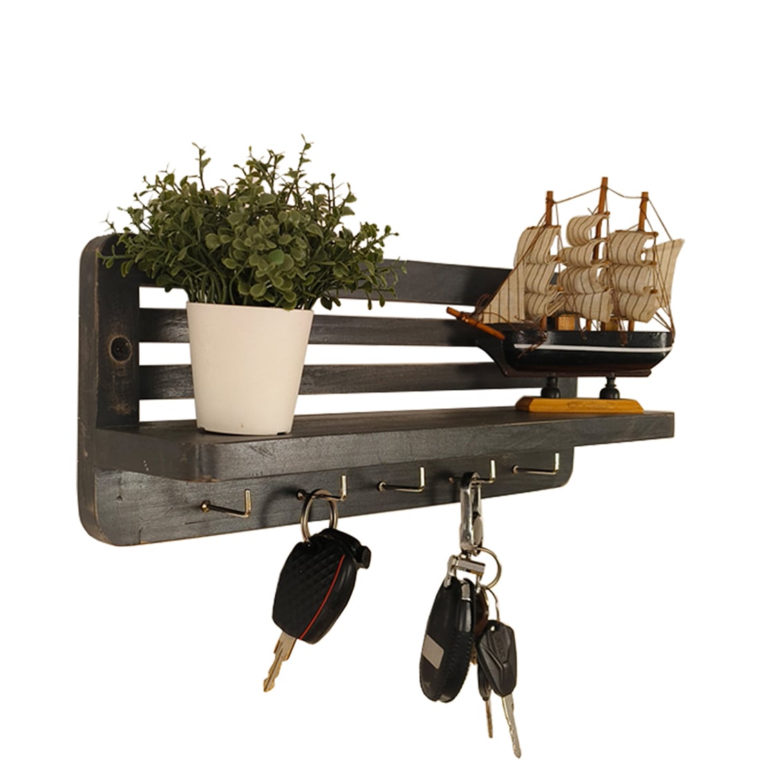 Regus Wooden Wall Shelf Organiser With Key Holders