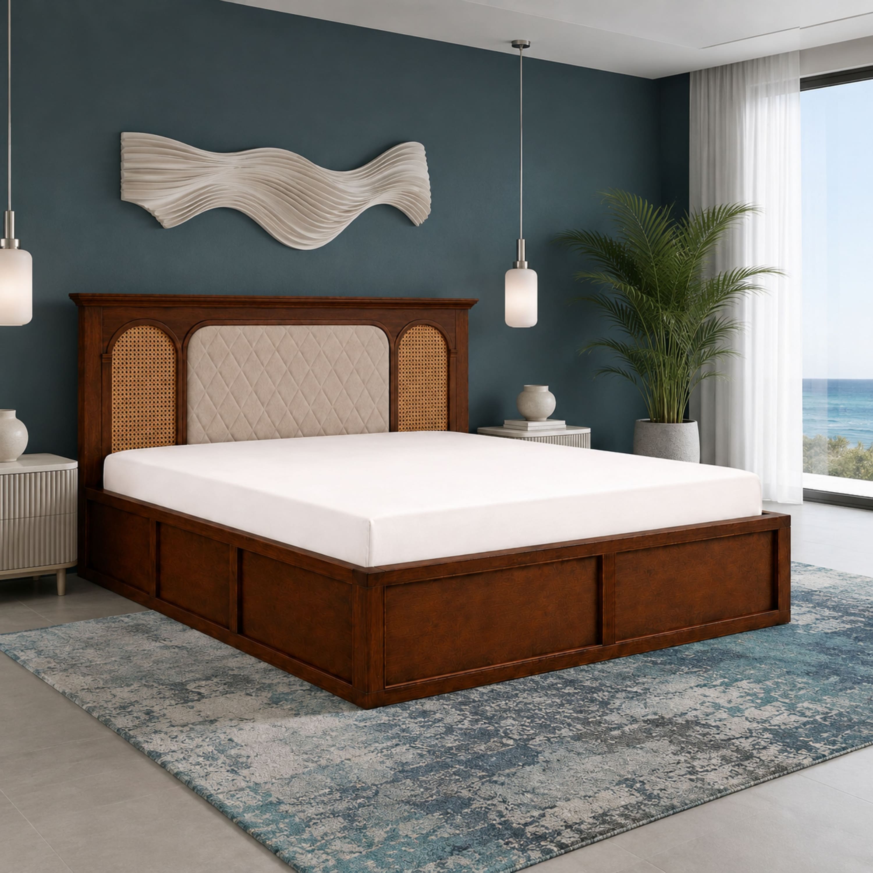 Virasat Solid Wood Compact Queen Bed Box Storage Provincial Teak Finish Mattress 60 x 72 Inches - Globally Indian