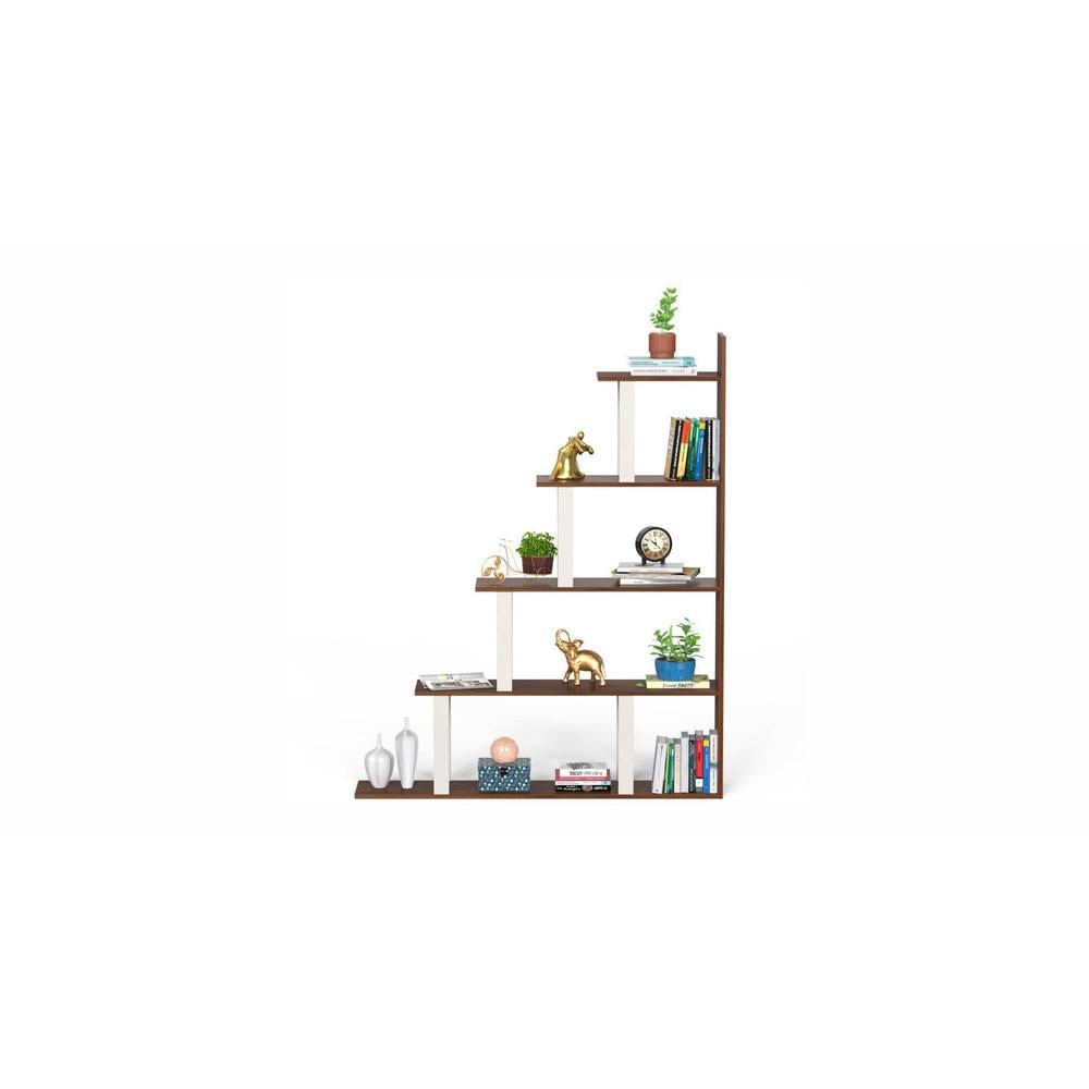 Wolabey Engineered Wood Ladder Style Bookshelf in Brown Maple & White