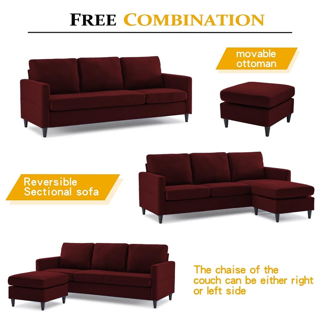 Monznij Sectional Fabric Sofa - Maroon