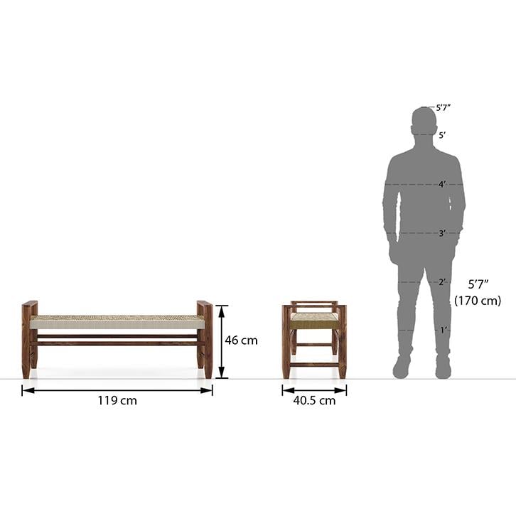 Fijara Solid Wood 2 Seater Bench In Teak Finish