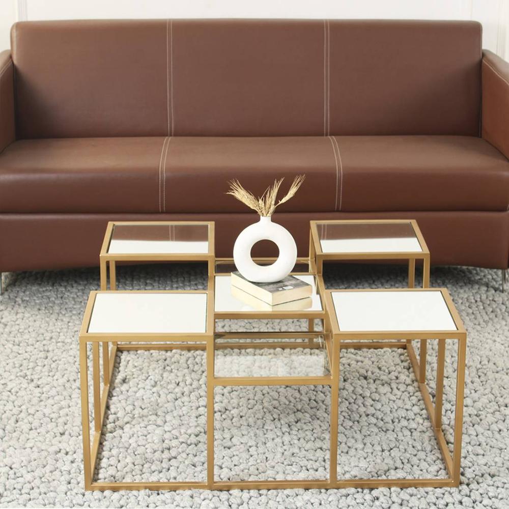 Valentino Glass Mirror Bunching Coffee Table In Dark Gold Finish