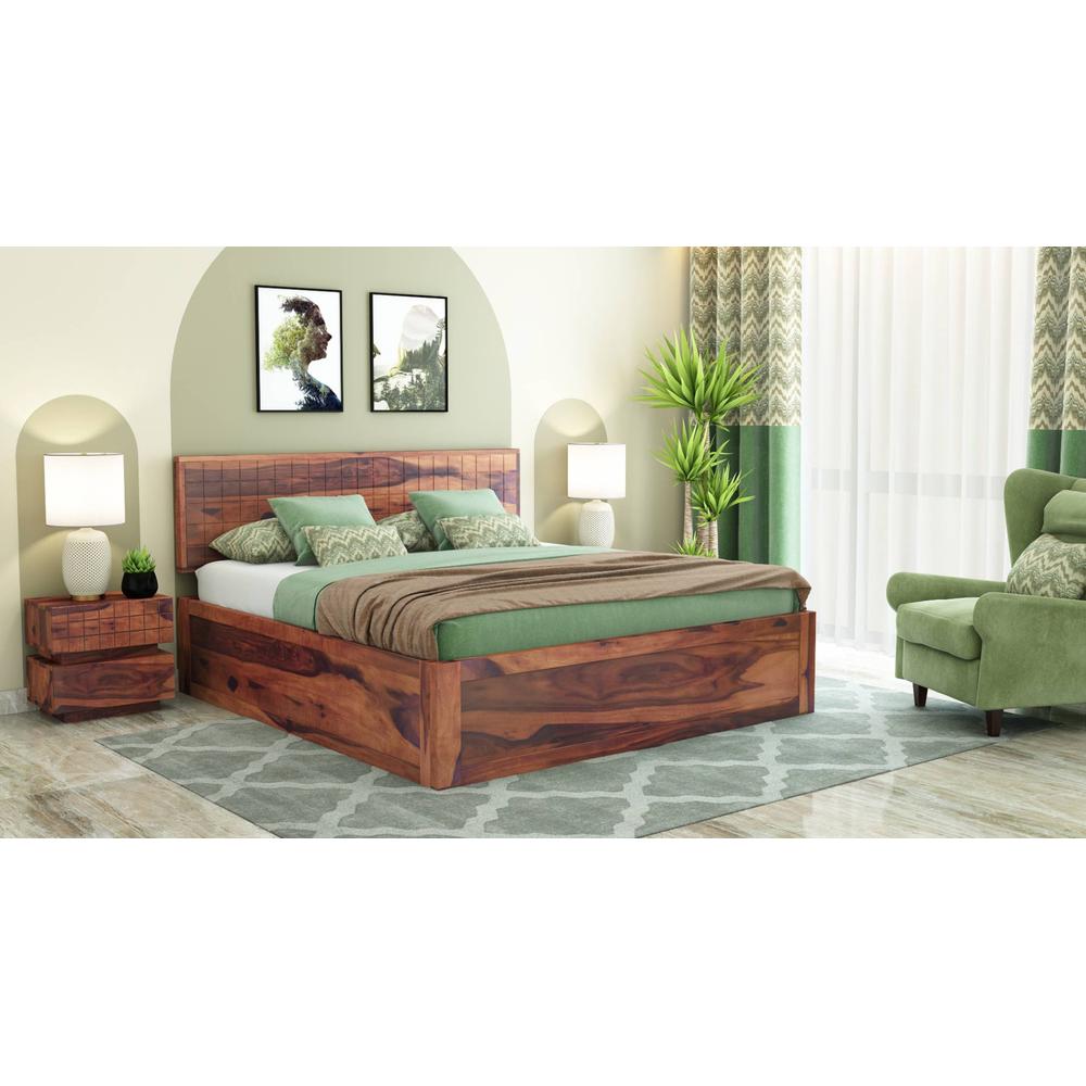 Esra Sheesham Wood King Size Bed Box Storage Provincial Teak Finish (72 x 78 inches)