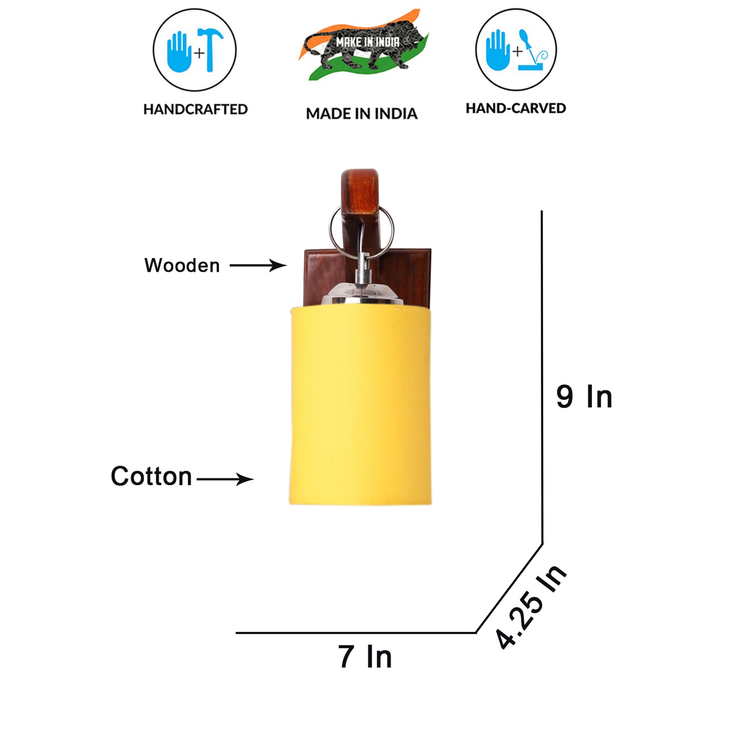 Devansh Solid Wood Electric Wall Light in Brown Colour with Yellow Shade Count of 1 Light-image-35
