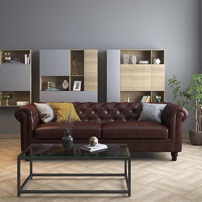 Winchester 3 Seater Half Leather Sofa in Chocolate Colour