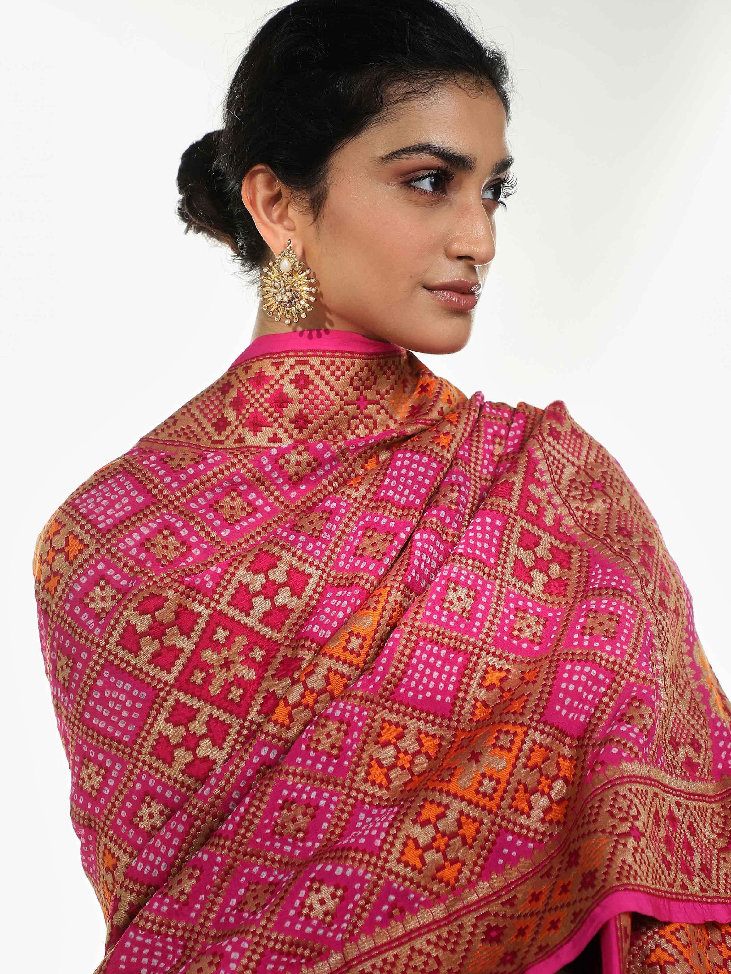 Pink Banarasi Crepe Bandhani Tie & Dye Dupatta