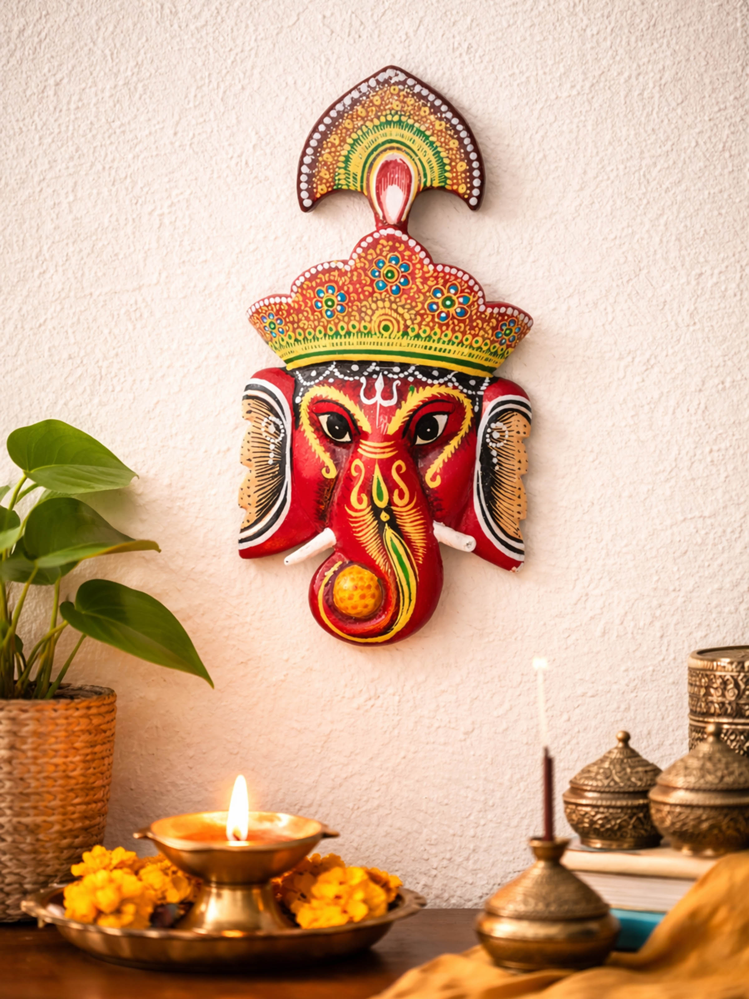 Wooden Ganesha Mask Idol