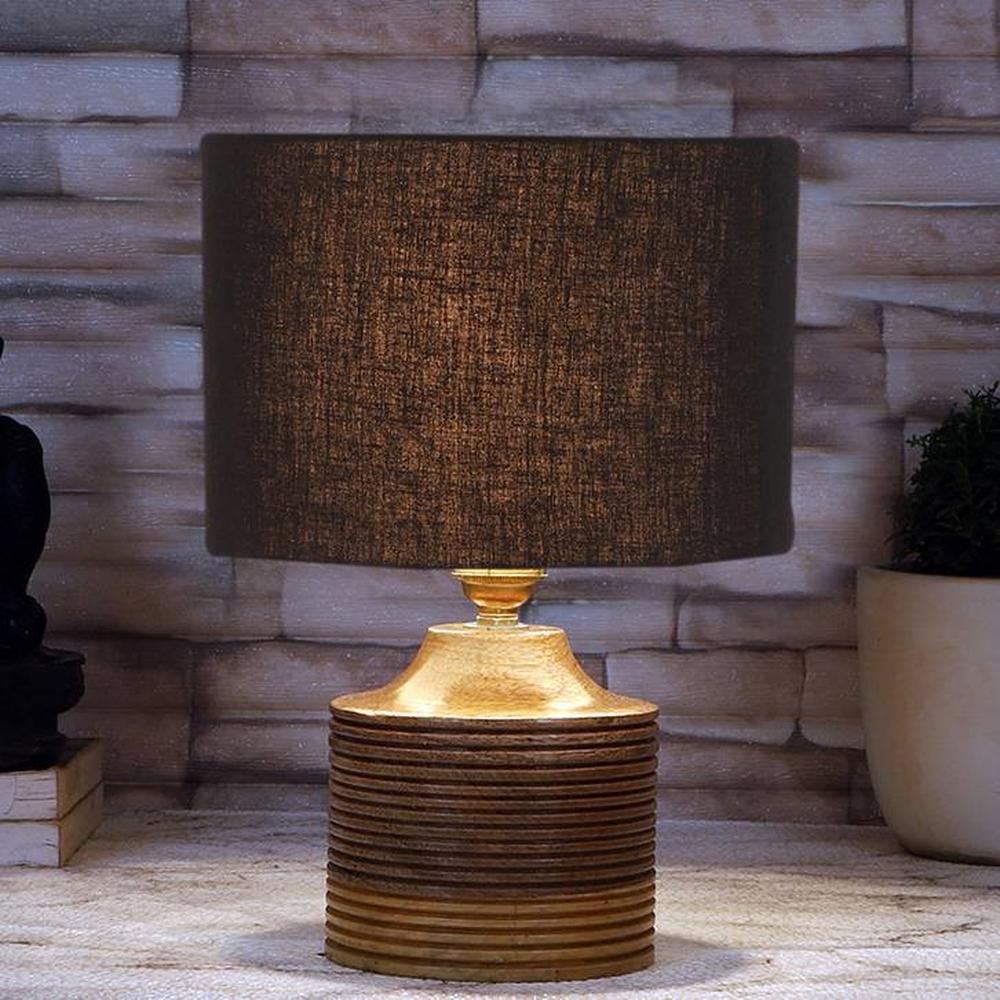 Rowan Black cotton table lamp with Natural Wood Base