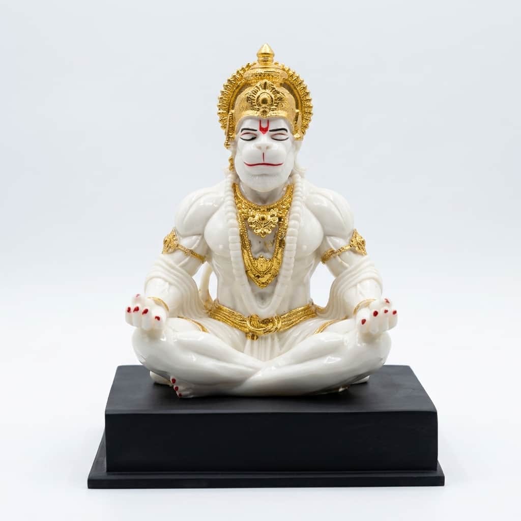 Devotional Divine Serenity Hanuman Statue in White and Gold Colour - Vedas