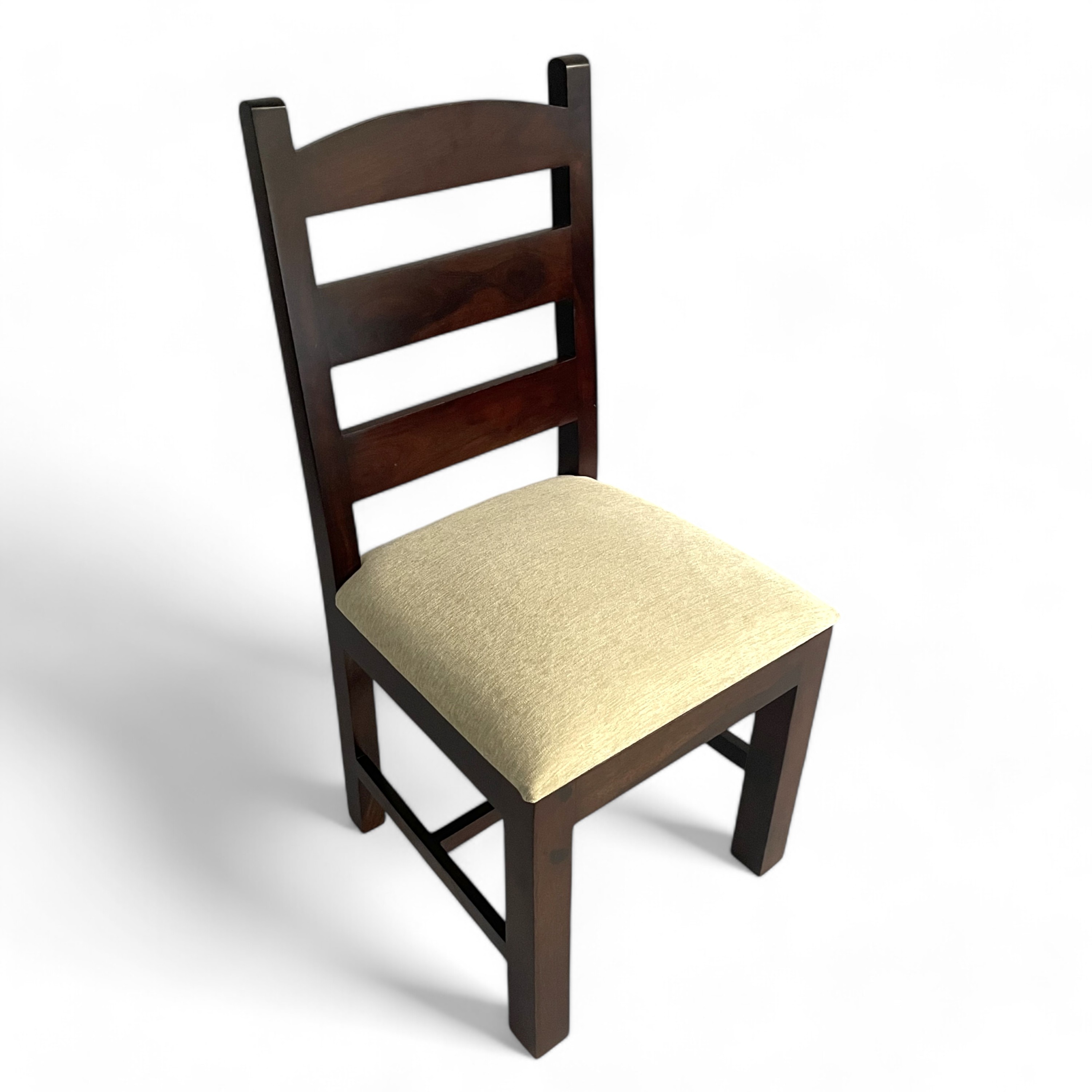 Newport Sheesham Wood   Dining Chair in Beige Mossy Fabric     DARK WALNUT FINISH