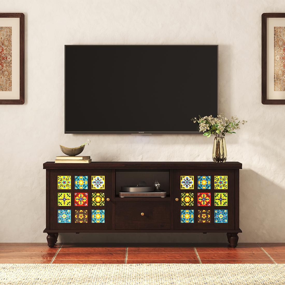 Azul Solid Wood TV Unit in Brushed Walnut Finish