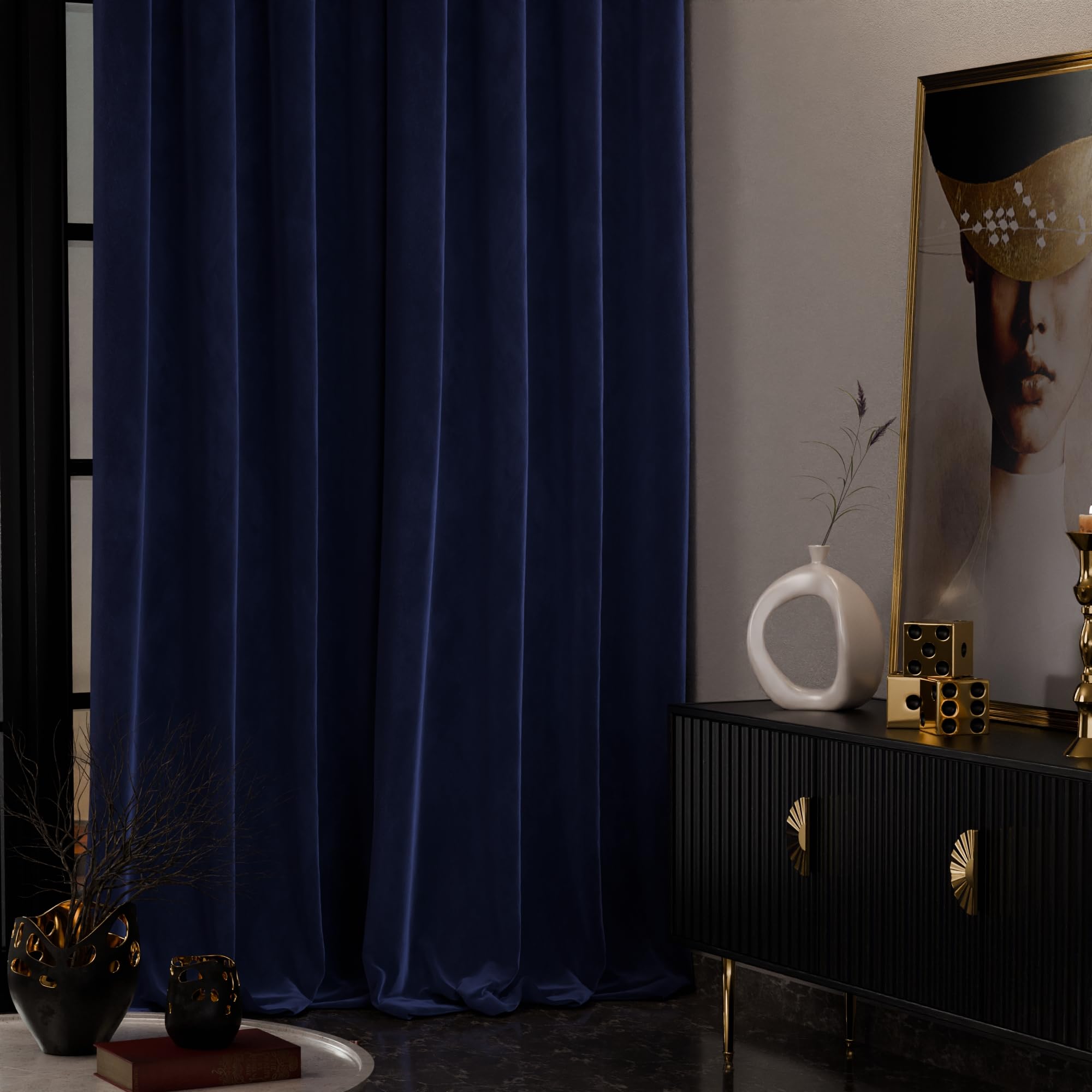 Stoa Paris Velvet Curtains for Door, Premium Dim-Out Curtain for Pack of 1, Date Night - Blue Enigma - Stoa Paris