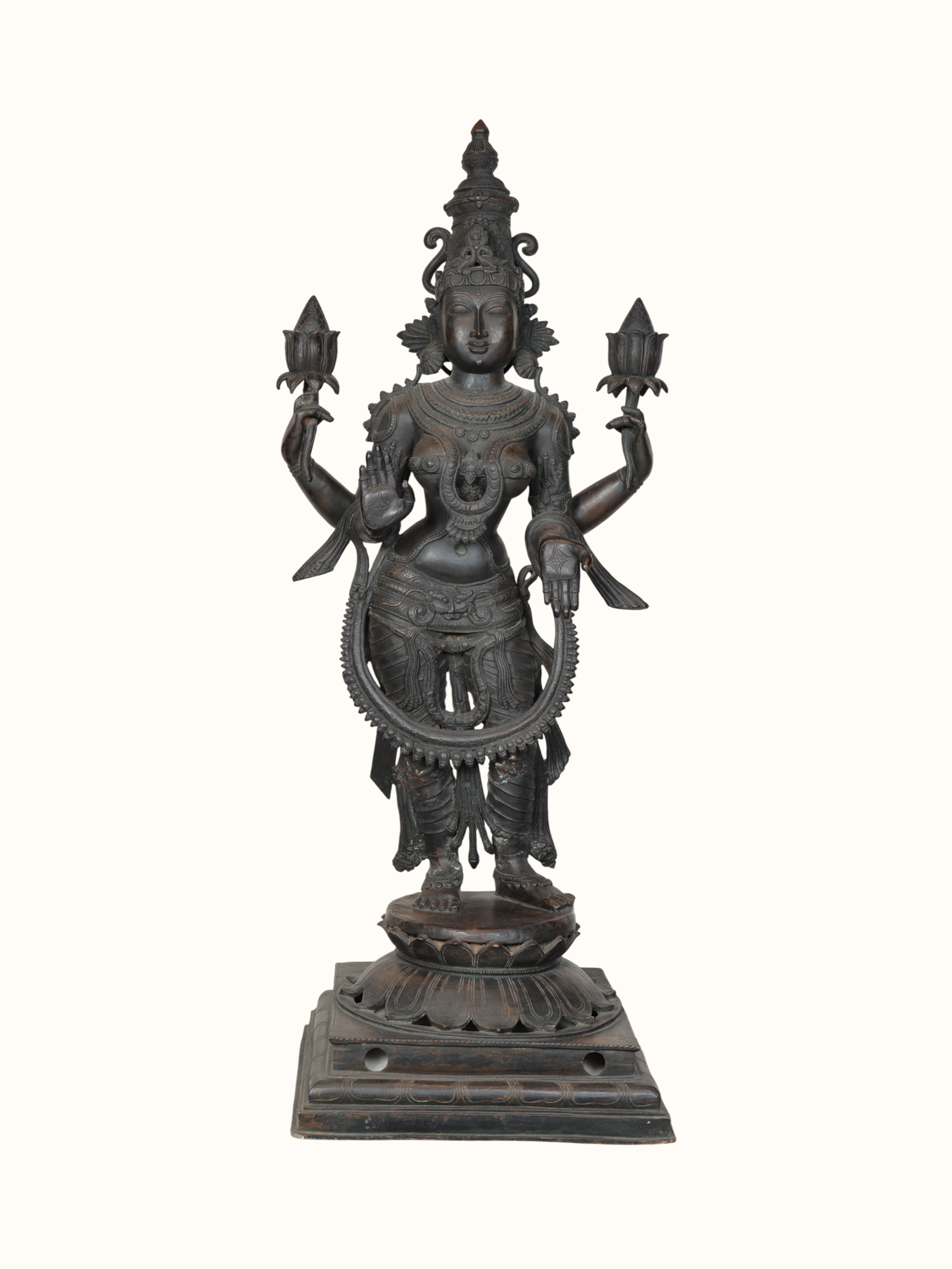 Front view of Antique Bronze Lakshmi Idol