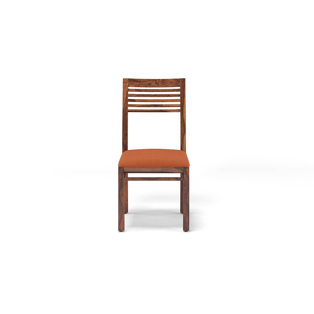 Zella Solid Wood Dining Chair Set Of 2 In Teak Finish With Burnt Orange Colour Fabric