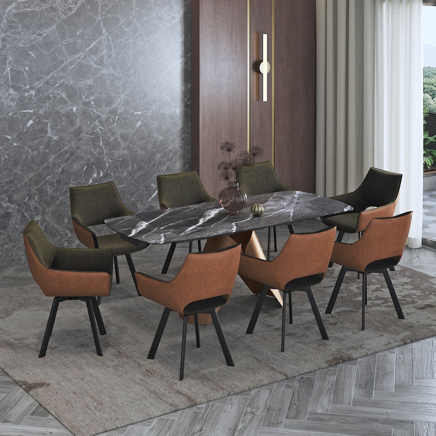 Aeris Ceramic 6 to 8 Seater Extendable Dining Table With Set of 3  Casey Dining Chair