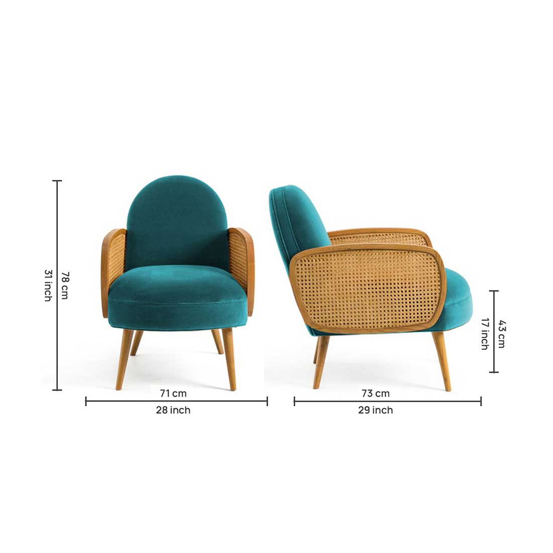 Holden Cane Accent Chair in T blue Colour