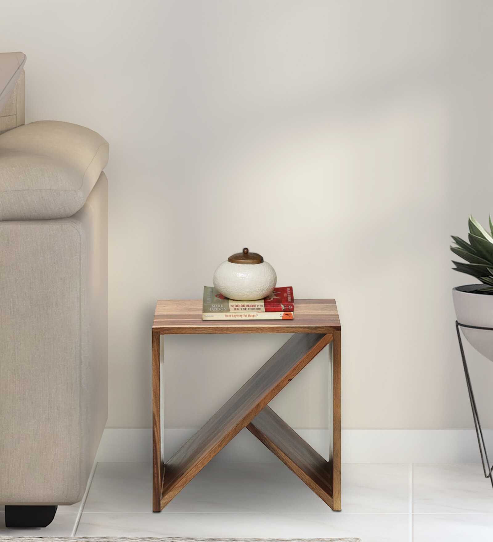 Alger Sheesham Wood End Table In Rustic Teak Finish