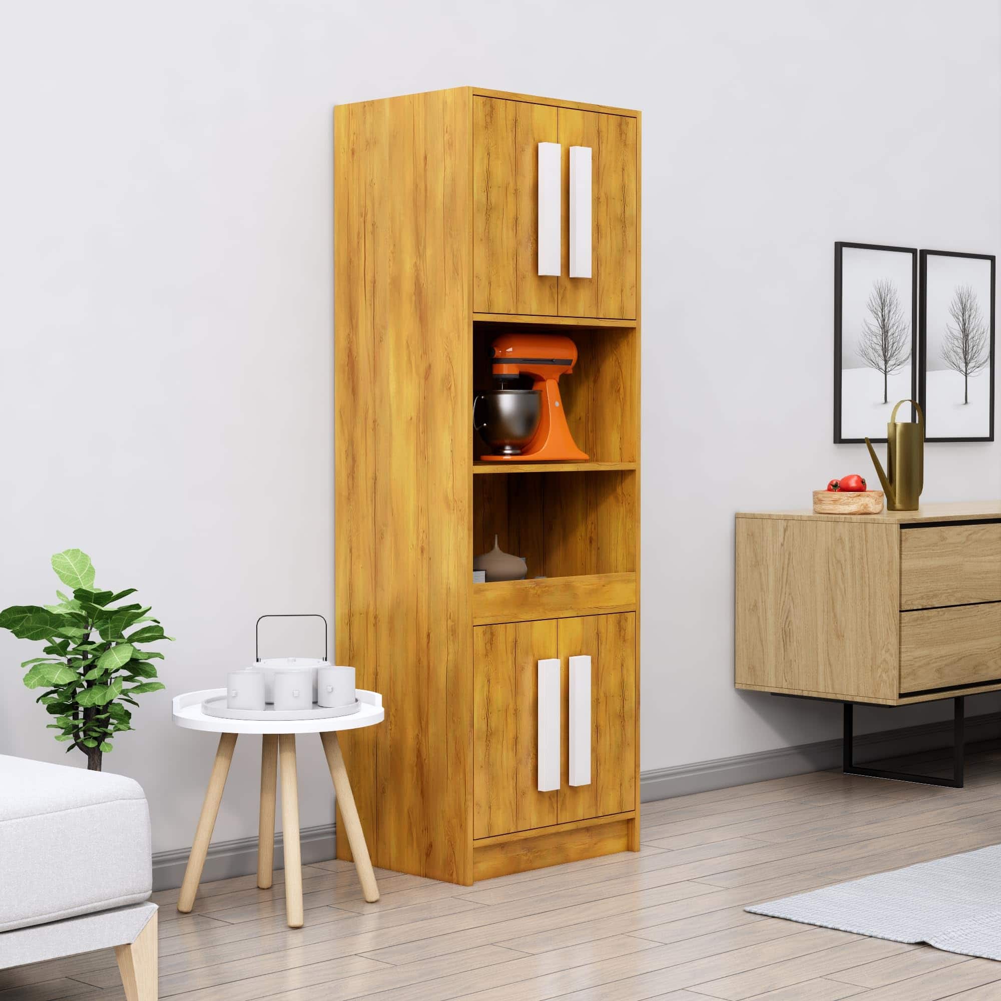 Hexa Red Crockery Unit Multipurpose Wooden Storage Cabinet in Giant Wood Colour - HexaRed