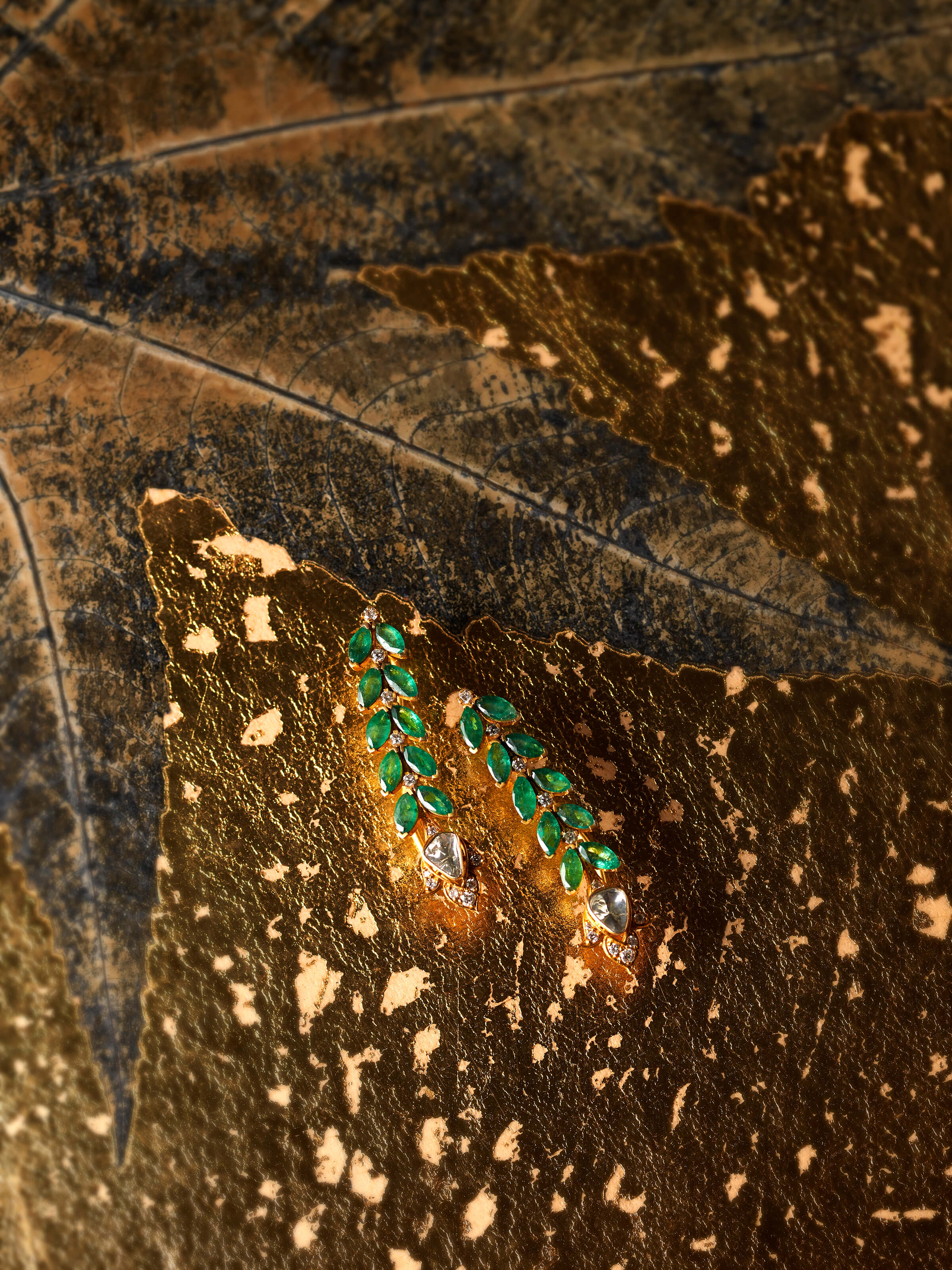 Dank Polki 14 Karat Gold Drop Earrings