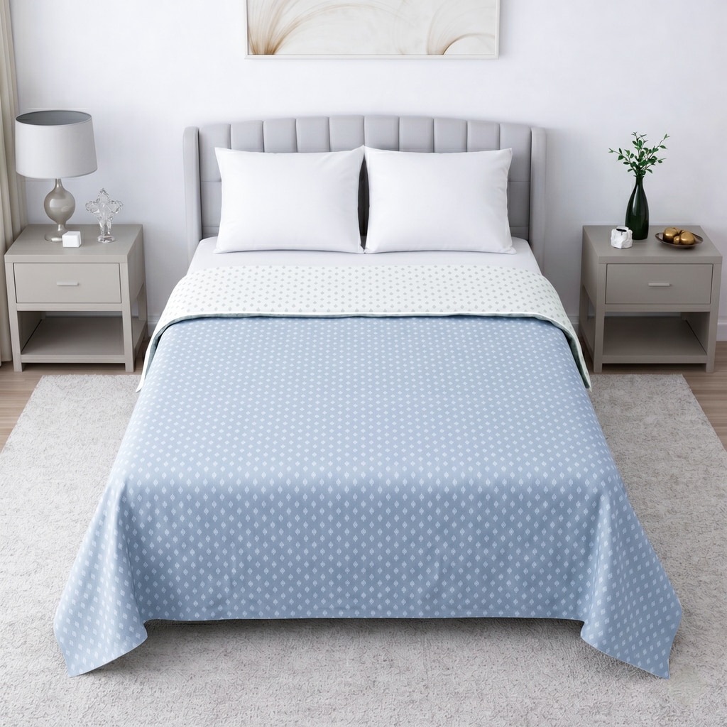 White and Grey Shade Floral Dohar Pure Cotton Double Bed Reversible