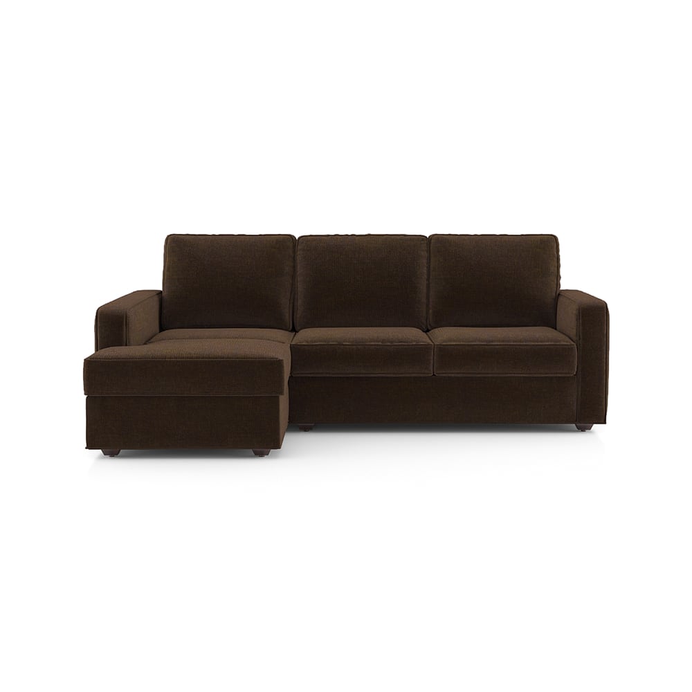 Apollo Fabric Sectional Sofa (Colour : Dark Earth, Cushion : Hard, Back Type : Regular, Seating Capacity : Left Aligned 2 Seater + Left Aligned Chaise) - Urban Ladder