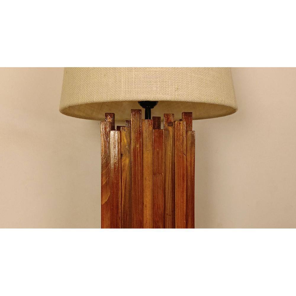 Palisade Brown Wooden Table Lamp with White Fabric Lampshade