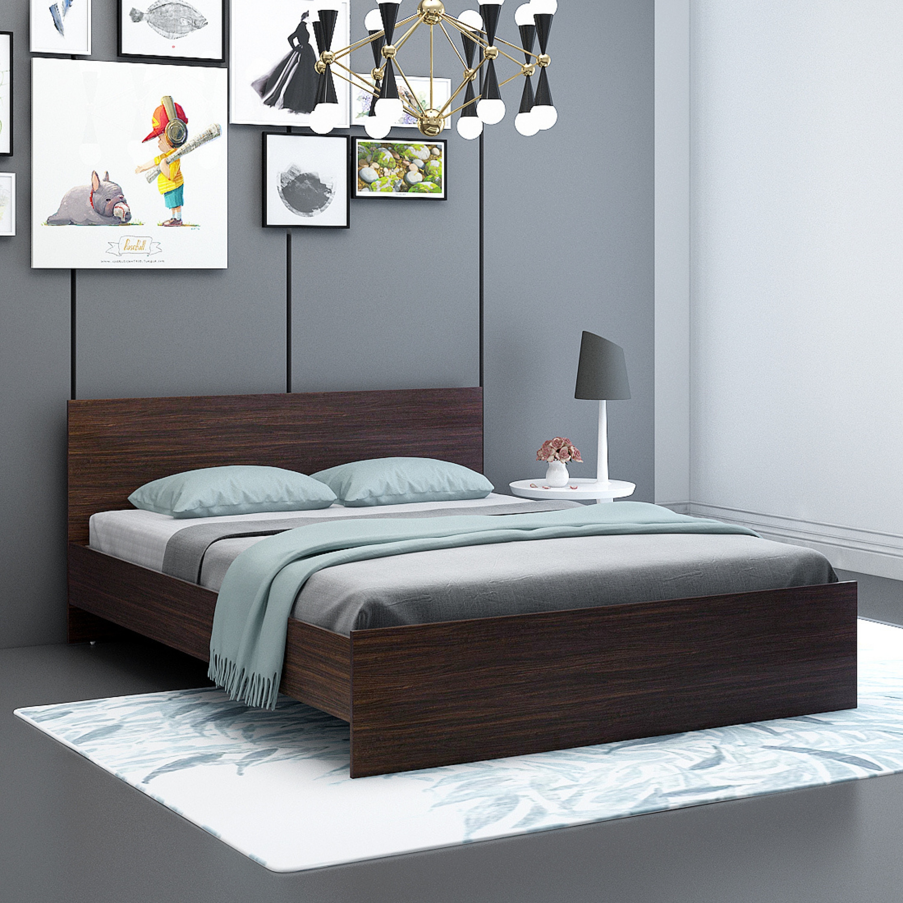 Aaron Bed Without Storage in Choco Walnut Finish