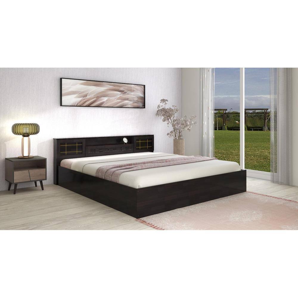 Hideki Goldline Queen Size Bed In Wenge Finish