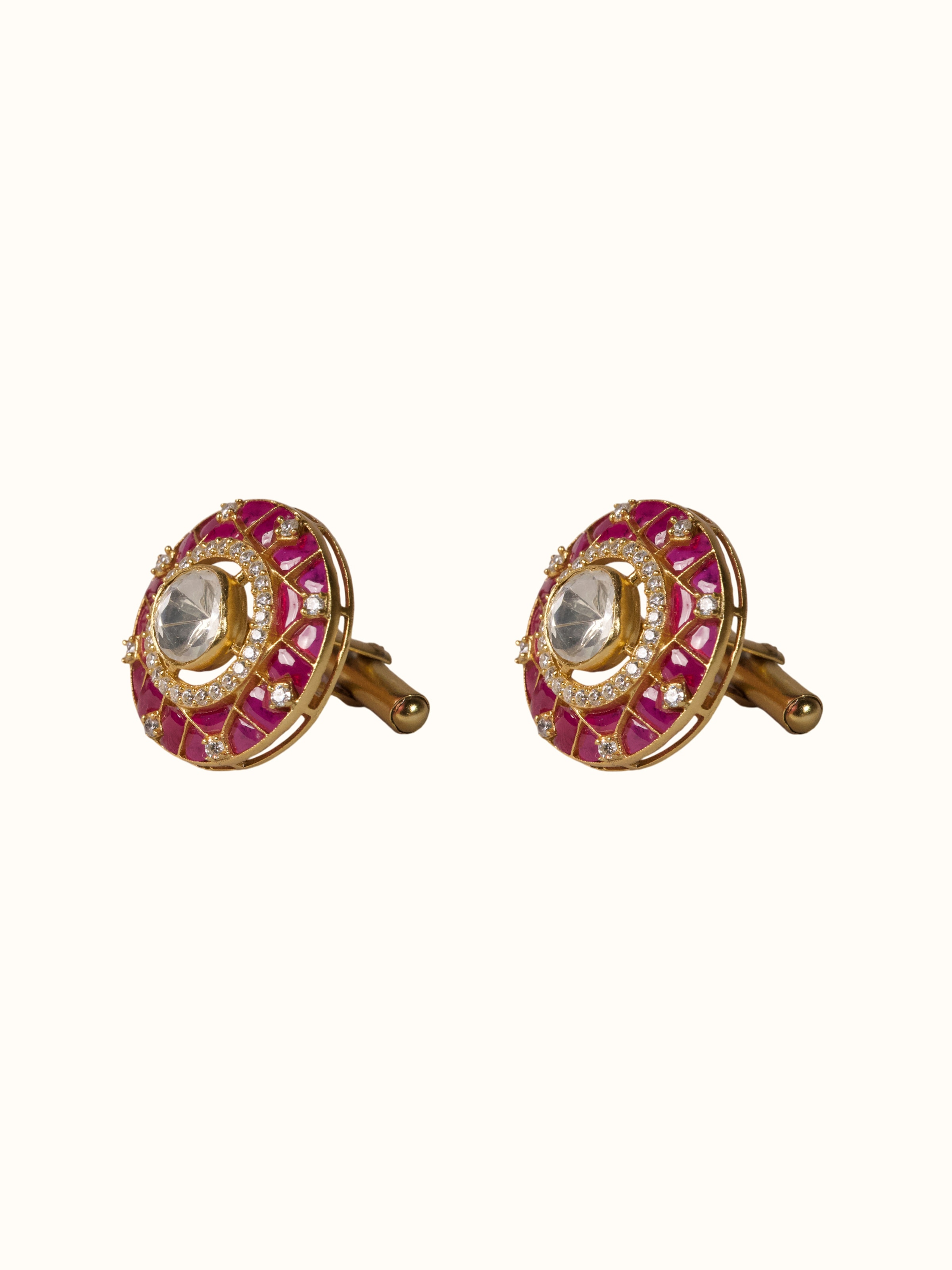 alternate angle view of silver smithing gold plated cufflinks set