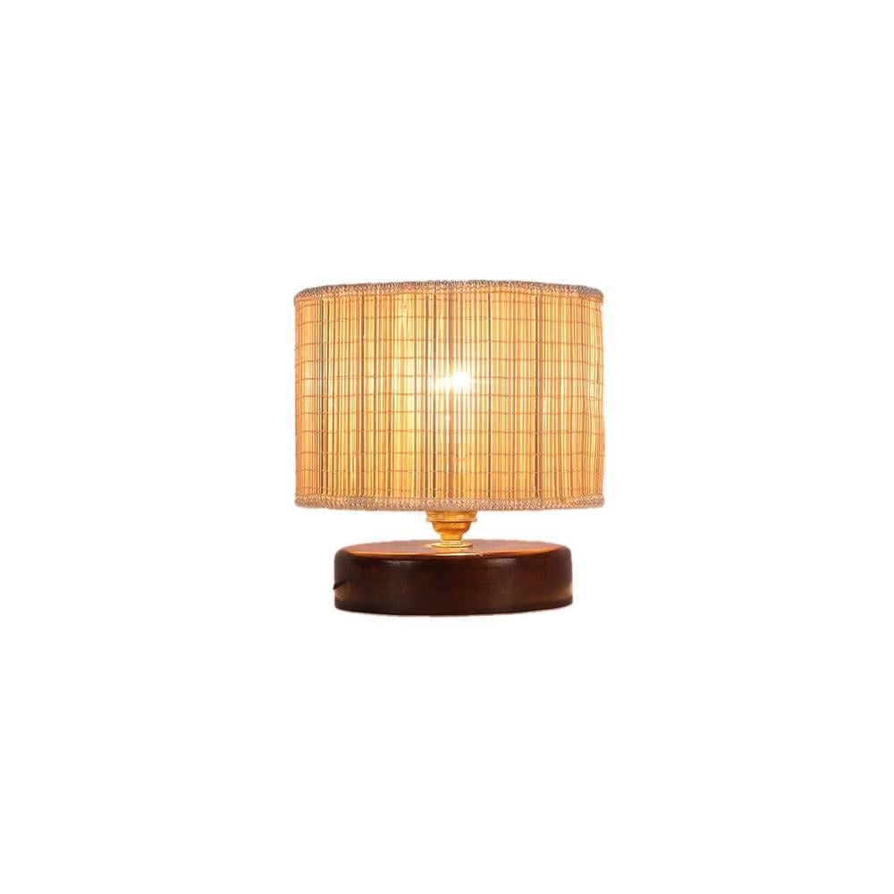 Graham Beige Bamboo Shade Table Lamp with Brown Wooden Base