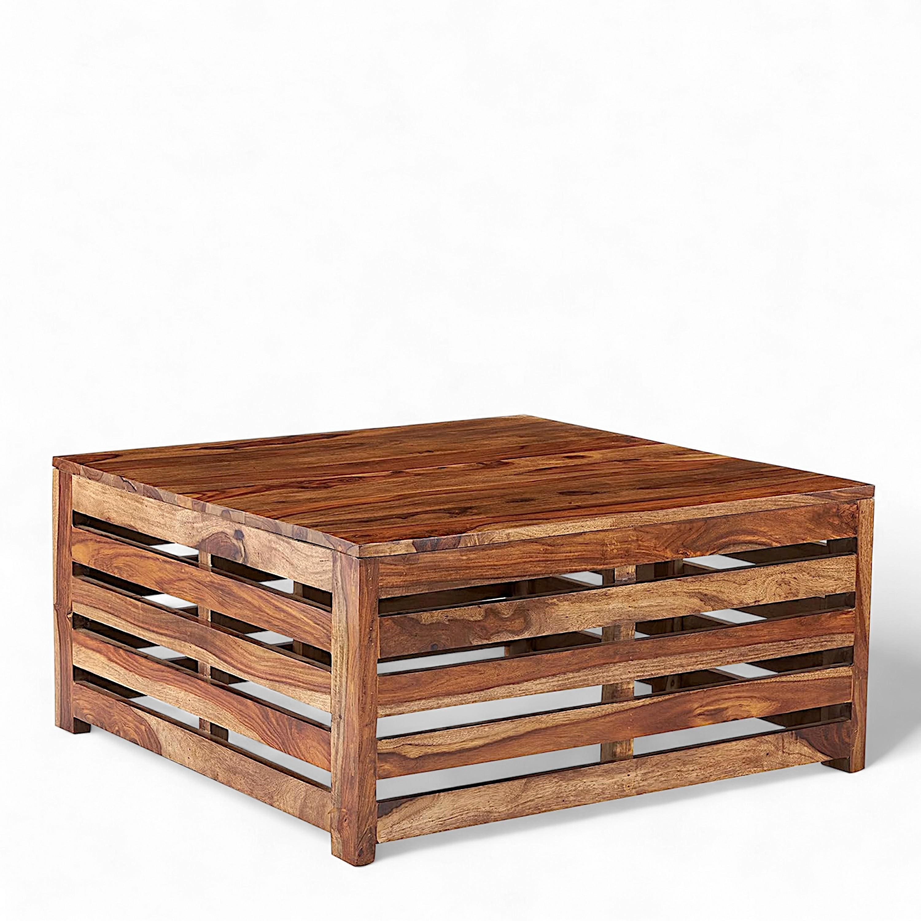 Kingsville Sheesham Wood Contemporary Square Coffee Table In Natural Teak Finish