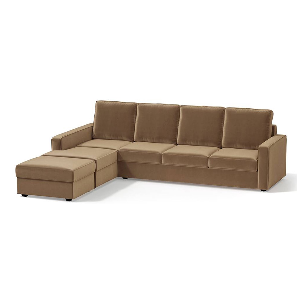 Apollo Compact Sofa (Colour : Fawn Velvet, Cushion : Hard, Back Type : High Back, Seating Capacity : Left Aligned 3 Seater + Left Aligned Chaise + Ottoman)