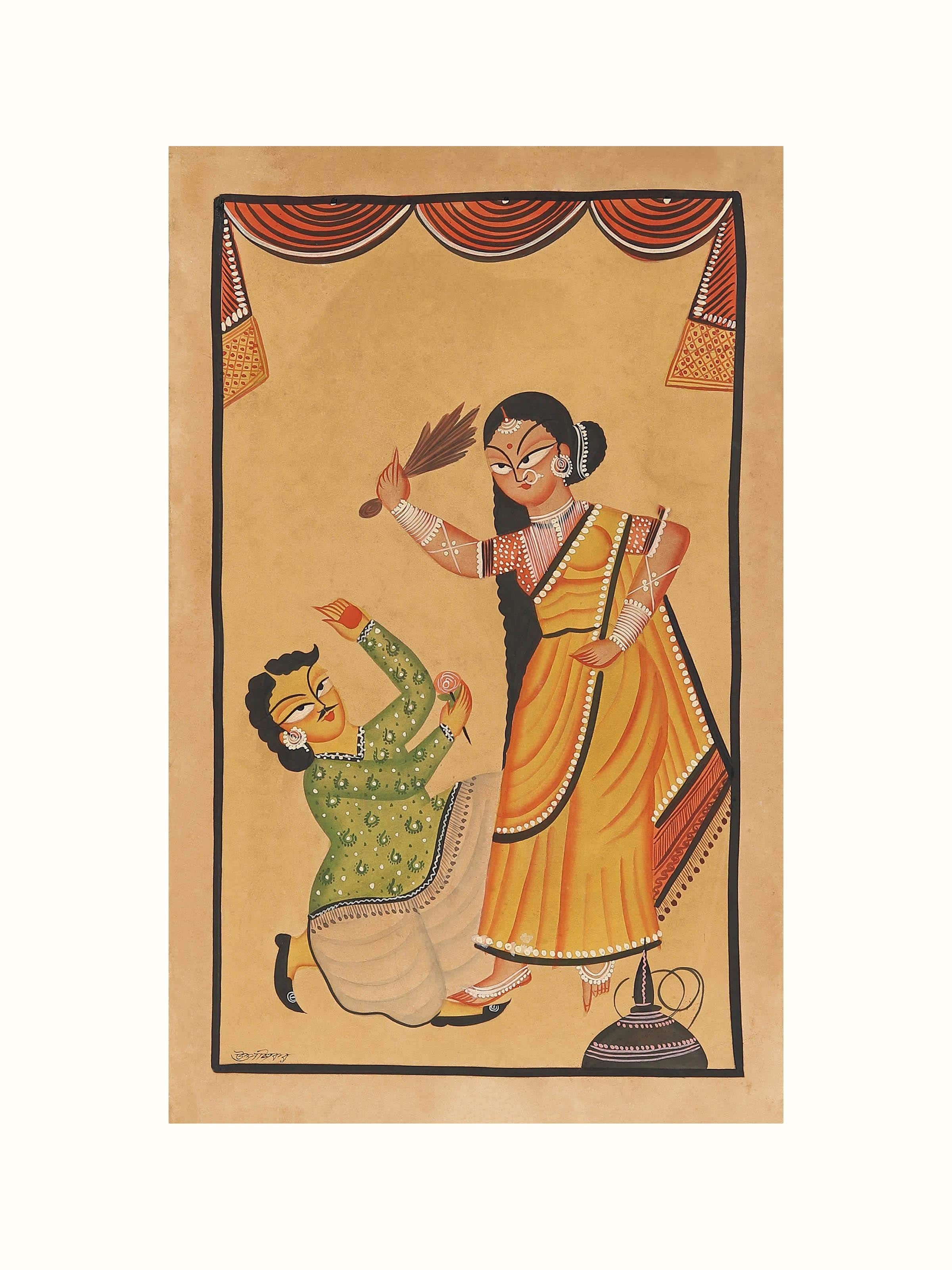 Woman Man Kalighat Painting