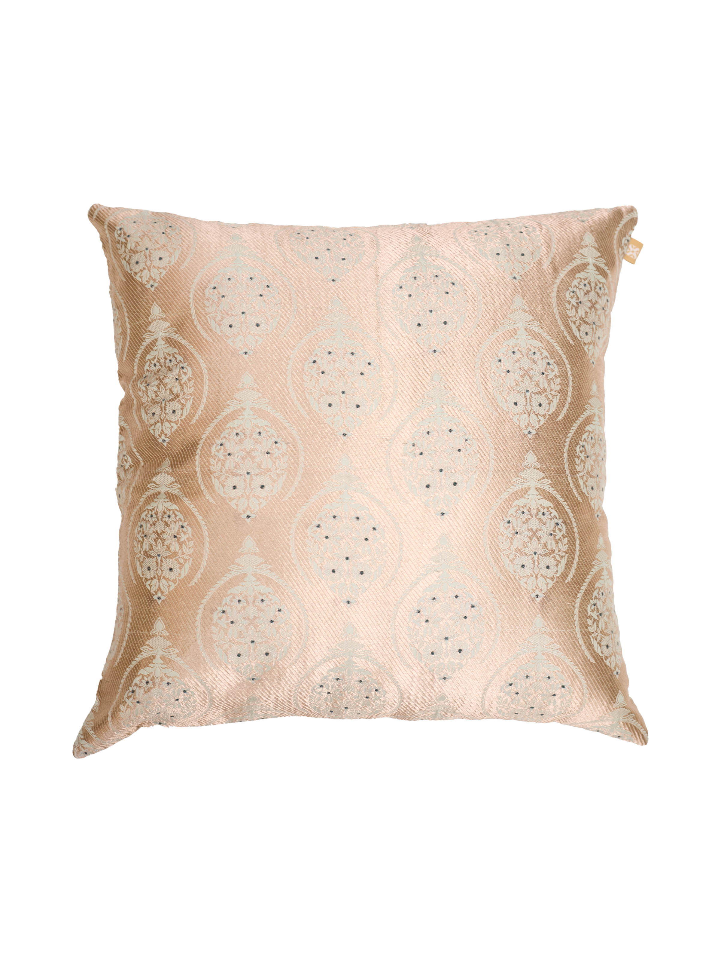 Awadh boota pista Banarasi handloom silk cushion cover, back view