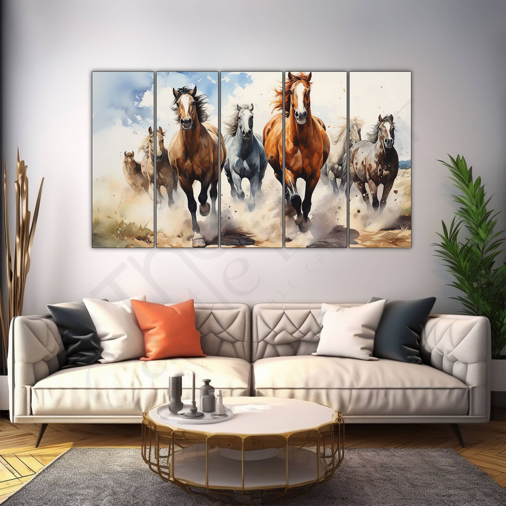 The Castle Decor 7 Running Horses Vastu Wall Art Framed Painting 27x48 Inch (Style 6) - The Castle Decor